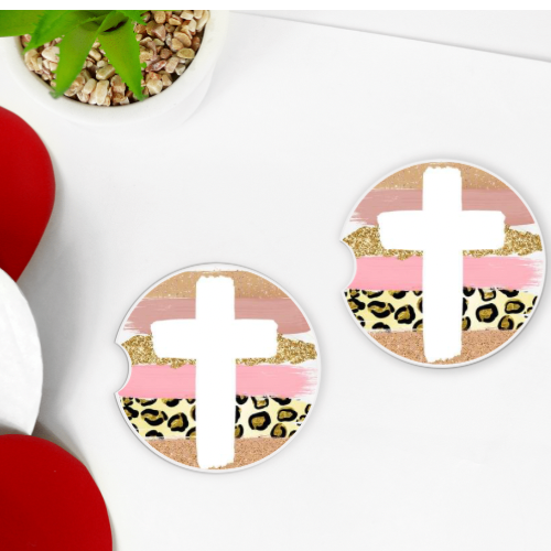Personalized car coasters cross