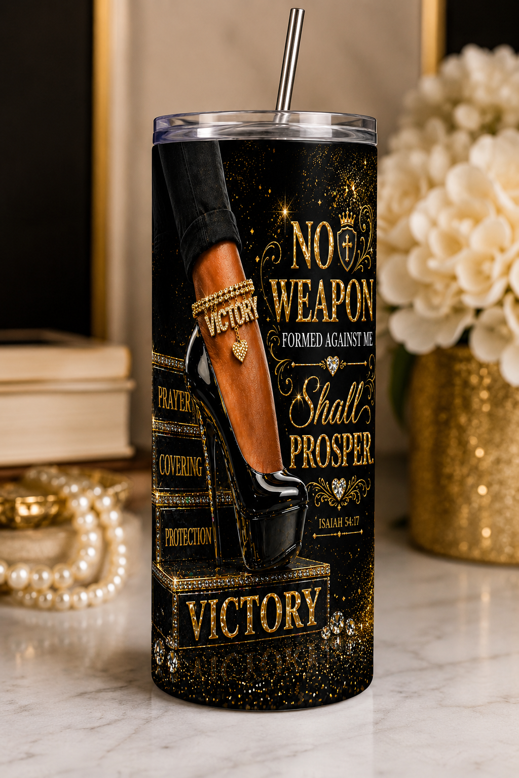 No Weapon Formed Against Me Tumbler, Isaiah 54:17 Christian Gift