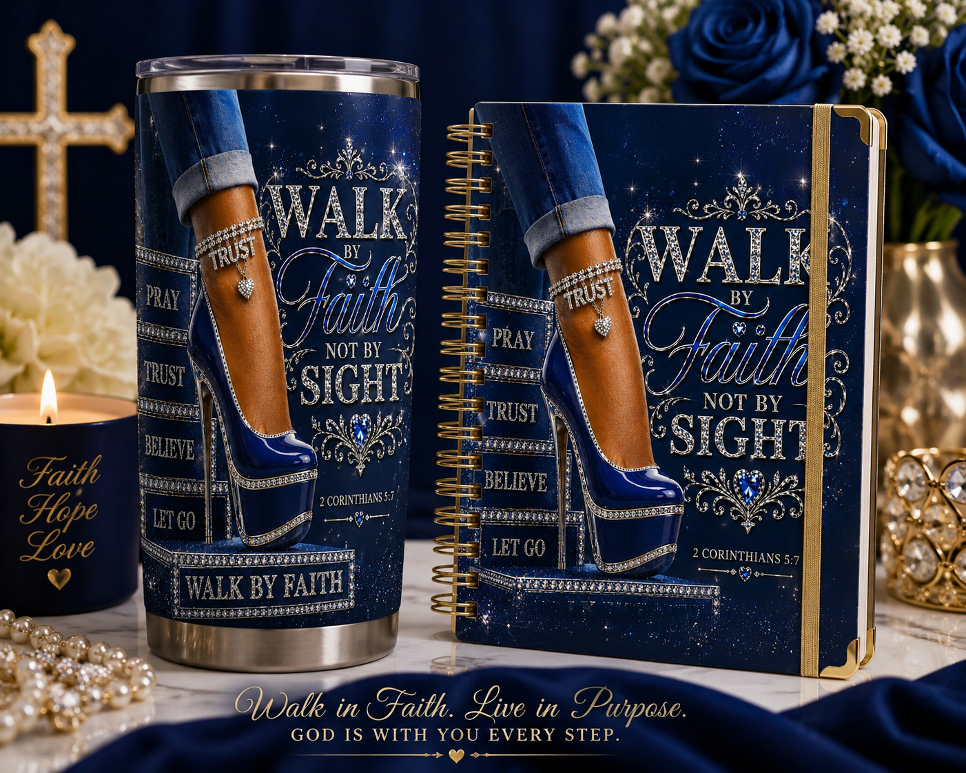 Walk By Faith Tumbler, 2 Corinthians 5:7 Christian Gift