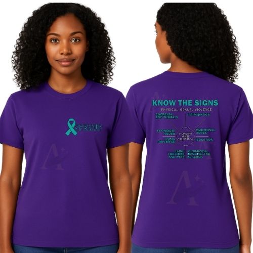 SpeakUp “Know the Signs” Awareness Tee – Domestic Violence & Sexual Assault Prevention Shirt