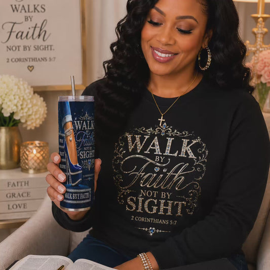 Walk By Faith Tumbler, 2 Corinthians 5:7 Christian Gift
