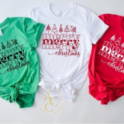 Merry Christmas Shirt with Festive Trees Design Holiday Graphic Tee